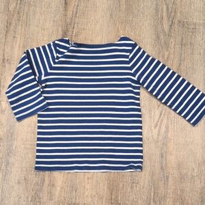Lands' End Blue and White Striped Kids 2/3 Sleeve Tee